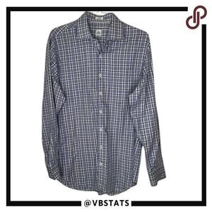Peter Millar Blue - White - Gray Plaid Long Sleeve Shirt in Size Large